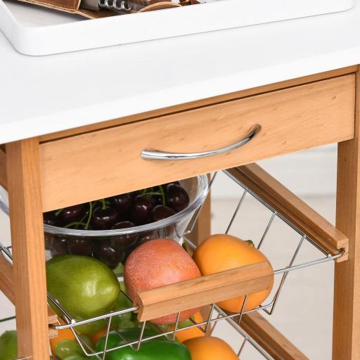 Carrito de Cocina con Ruedas Carro Multiusos con Cajón 4 Cestas Extraíbles de Metal y Bastidores 47x37x83 cm Natural [7]