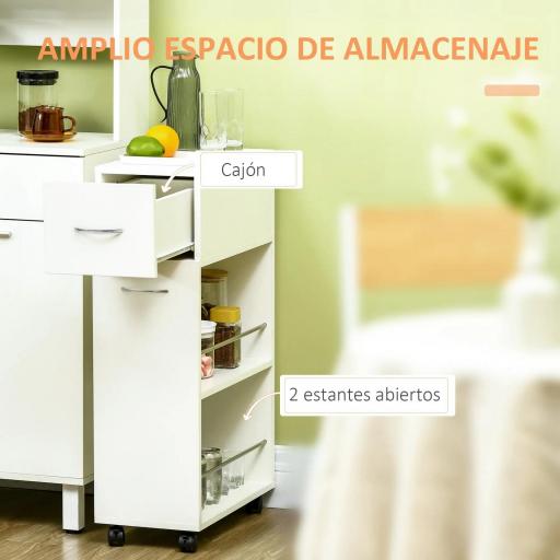 Carrito de Cocina Verdulero con 1 Cajón y 2 Estantes Abiertos Carro Auxiliar con Ruedas 25x50x85 cm Blanco [2]