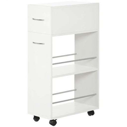 Carrito de Cocina Verdulero con 1 Cajón y 2 Estantes Abiertos Carro Auxiliar con Ruedas 25x50x85 cm Blanco [8]