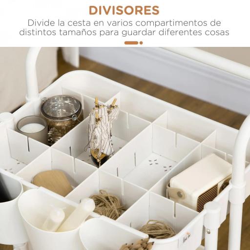 Carrito Auxiliar con Ruedas Carro de Almacenaje Multifuncional con Ganchos y Cajas Colgantes 42x38x86,5 cm Blanco [4]
