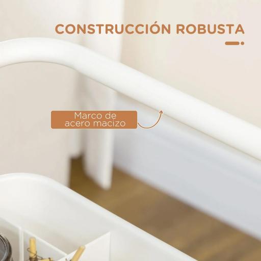 Carrito Auxiliar con Ruedas Carro de Almacenaje Multifuncional con Ganchos y Cajas Colgantes 42x38x86,5 cm Blanco [3]