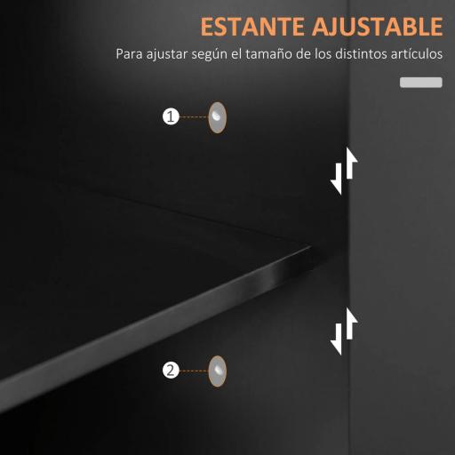 Carrito de Cocina con Armario con Puertas y Estante Interior Ajustable Cajón Barra y Especiero Móvil Aparador Auxiliar con Ruedas para Comedor 109x40x89 cm Negro [4]