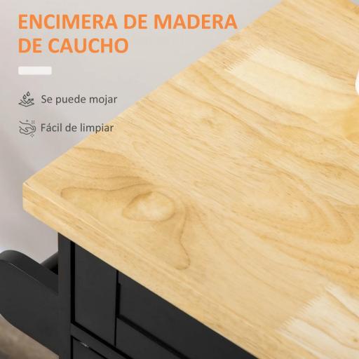 Carrito de Cocina con Armario con Puertas y Estante Interior Ajustable Cajón Barra y Especiero Móvil Aparador Auxiliar con Ruedas para Comedor 109x40x89 cm Negro [5]