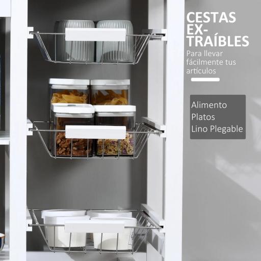 Carrito de Cocina Carro de Servicio Multifuncional con Cajones Cestas Estantes para Especias Toallero Ruedas 92x37x82 cm Blanco [5]