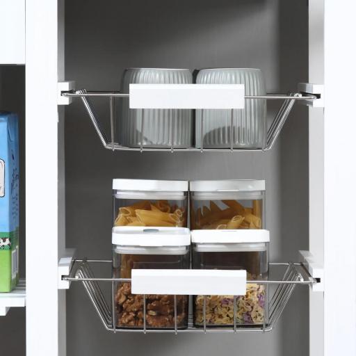 Carrito de Cocina Carro de Servicio Multifuncional con Cajones Cestas Estantes para Especias Toallero Ruedas 92x37x82 cm Blanco [7]