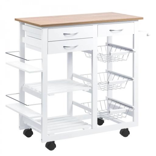 Carrito de Cocina Carro de Servicio Multifuncional con Cajones Cestas Estantes para Especias Toallero Ruedas 92x37x82 cm Blanco [8]