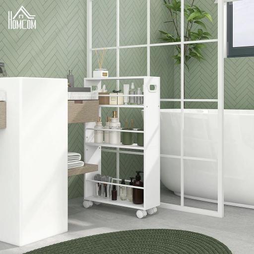 Carrito Auxiliar con Ruedas 3 Estantes con Barandillas Laterales y Asas para Cocina Comedor Baño 45x15x80 cm Blanco