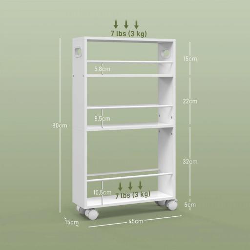 Carrito Auxiliar con Ruedas 3 Estantes con Barandillas Laterales y Asas para Cocina Comedor Baño 45x15x80 cm Blanco [1]
