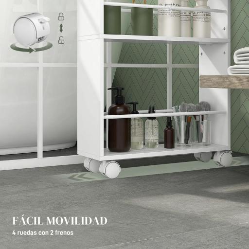 Carrito Auxiliar con Ruedas 3 Estantes con Barandillas Laterales y Asas para Cocina Comedor Baño 45x15x80 cm Blanco [5]