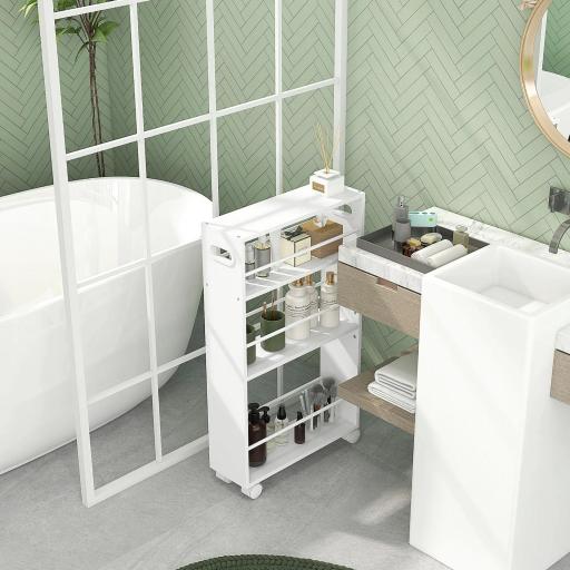 Carrito Auxiliar con Ruedas 3 Estantes con Barandillas Laterales y Asas para Cocina Comedor Baño 45x15x80 cm Blanco [4]