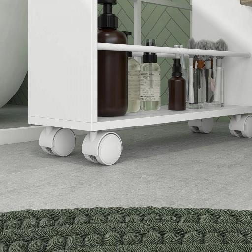 Carrito Auxiliar con Ruedas 3 Estantes con Barandillas Laterales y Asas para Cocina Comedor Baño 45x15x80 cm Blanco [7]