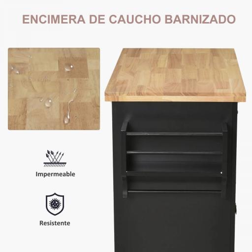 Isla de Cocina con Ruedas Mueble Auxiliar de Cocina con Especiero y Barra Lateral 111x44,5x82,5 cm Negro [2]