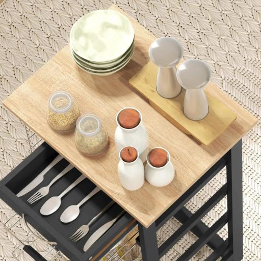 Carrito de Cocina con Ruedas Carrito Multiusos con Cajón 4 Cestas Extraíbles de Metal y Bastidores 47x37x83 cm Negro [7]