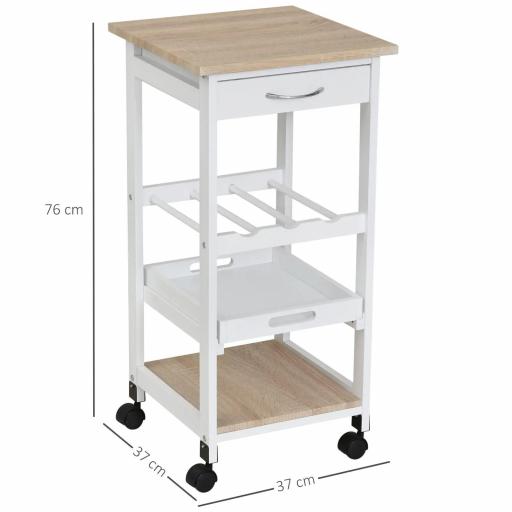 Carrito de Cocina Carro de Servicio Multifuncional de 4 Niveles con Ruedas Cajón Estantes y Botellero 37x37x76 cm Blanco [1]