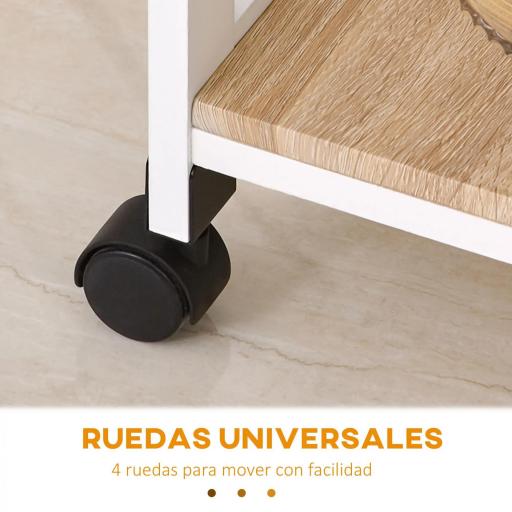 Carrito de Cocina Carro de Servicio Multifuncional de 4 Niveles con Ruedas Cajón Estantes y Botellero 37x37x76 cm Blanco [3]
