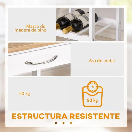Carrito de Cocina Carro de Servicio Multifuncional de 4 Niveles con Ruedas Cajón Estantes y Botellero 37x37x76 cm Blanco [4]