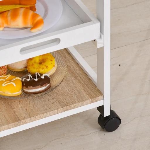 Carrito de Cocina Carro de Servicio Multifuncional de 4 Niveles con Ruedas Cajón Estantes y Botellero 37x37x76 cm Blanco [5]