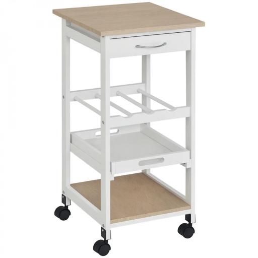 Carrito de Cocina Carro de Servicio Multifuncional de 4 Niveles con Ruedas Cajón Estantes y Botellero 37x37x76 cm Blanco [9]