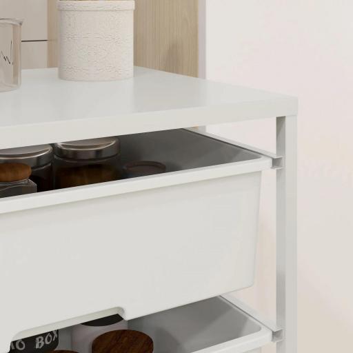 Carrito Auxiliar con Ruedas con 3 Cestas para Almacenamiento y Marco de Acero para Cocina Baño 40,8x33,5x60,5 cm Blanco [4]