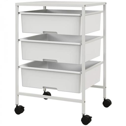 Carrito Auxiliar con Ruedas con 3 Cestas para Almacenamiento y Marco de Acero para Cocina Baño 40,8x33,5x60,5 cm Blanco [7]