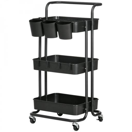 Carrito Auxiliar con Ruedas Carro de Almacenaje Multifuncional con Ganchos y Cajas Colgantes 42x38x86,5 cm Negro [8]