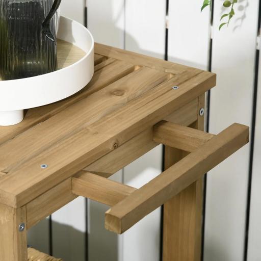 Carrito de Madera para Exterior Carro de Servicio con Asa Lateral y 3 Porta botellas 95x47x74 cm Natural [7]