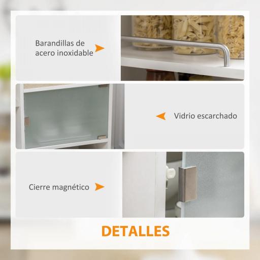 Carrito de Cocina Verdulero con 1 Cajón Puerta de Vidrio y Estantes Carro Auxiliar con Ruedas 65x39x80 cm Natural [4]