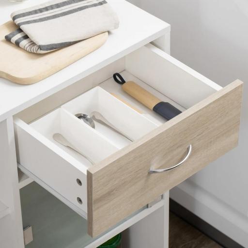Carrito de Cocina Verdulero con 1 Cajón Puerta de Vidrio y Estantes Carro Auxiliar con Ruedas 65x39x80 cm Natural [6]
