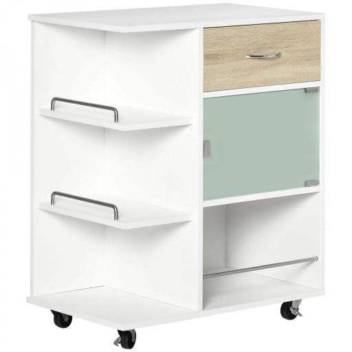 Carrito de Cocina Verdulero con 1 Cajón Puerta de Vidrio y Estantes Carro Auxiliar con Ruedas 65x39x80 cm Natural [8]