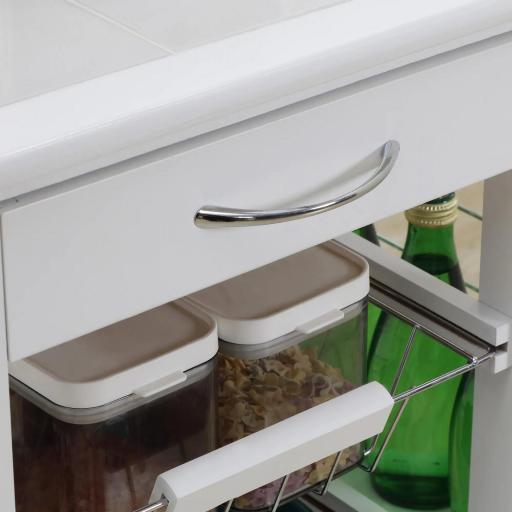 Carrito de Cocina con Ruedas Carrito Verdulero con Cajón Cestas y Estantes Laterales 57x37x83cm Blanco [6]