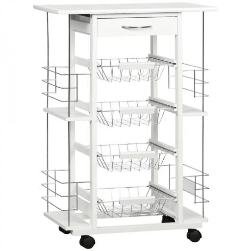 Carrito de Cocina con Ruedas Carrito Verdulero con Cajón Cestas y Estantes Laterales 57x37x83cm Blanco [8]