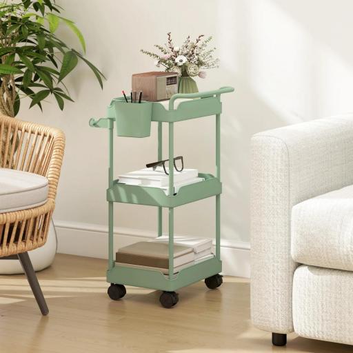 Carrito Auxiliar con Ruedas de 3 Niveles Carrito de Cocina con Cestas Extraíbles y Soporte para Toallas Verde [7]