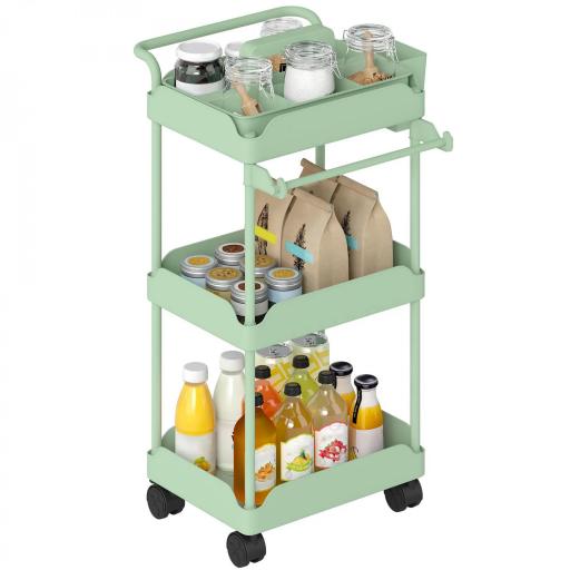 Carrito Auxiliar con Ruedas de 3 Niveles Carrito de Cocina con Cestas Extraíbles y Soporte para Toallas Verde [8]