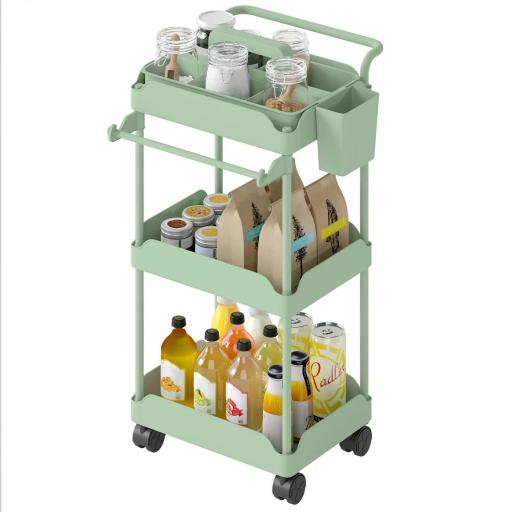 Carrito Auxiliar con Ruedas de 3 Niveles Carrito de Cocina con Cestas Extraíbles y Soporte para Toallas Verde [9]