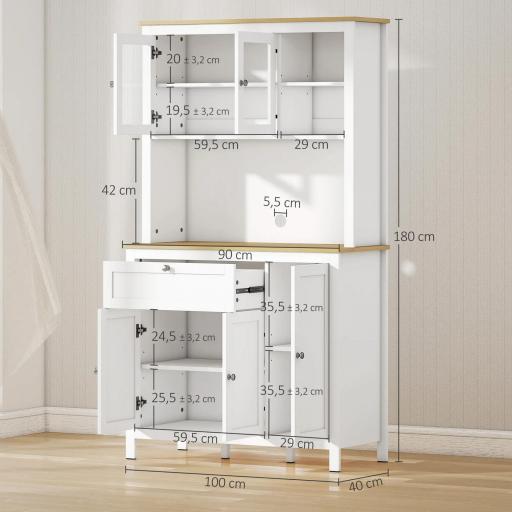 Alacena de Cocina Mueble Auxiliar de Cocina con 5 Puertas Estante Ajustable y Encimera de Microondas 100x40x180cm Blanco [1]
