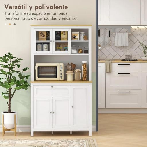 Alacena de Cocina Mueble Auxiliar de Cocina con 5 Puertas Estante Ajustable y Encimera de Microondas 100x40x180cm Blanco [2]