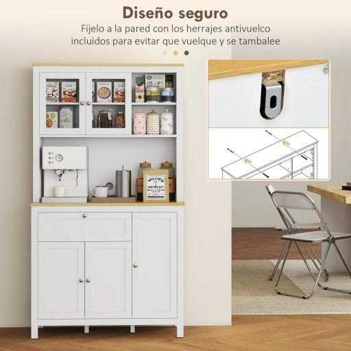 Alacena de Cocina Mueble Auxiliar de Cocina con 5 Puertas Estante Ajustable y Encimera de Microondas 100x40x180cm Blanco [6]