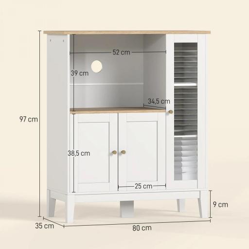 Mueble Auxiliar de Cocina Moderno con Estantes 3 Puertas y Sistema Anti-vuelco 80x35x97 cm Blanco [1]