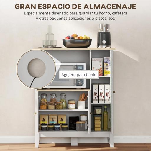 Mueble Auxiliar de Cocina Moderno con Estantes 3 Puertas y Sistema Anti-vuelco 80x35x97 cm Blanco [2]