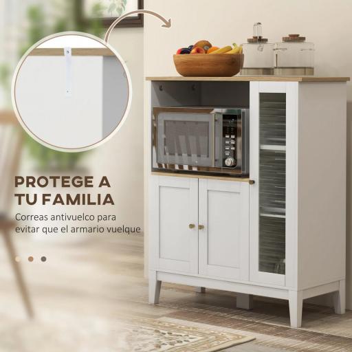 Mueble Auxiliar de Cocina Moderno con Estantes 3 Puertas y Sistema Anti-vuelco 80x35x97 cm Blanco [3]