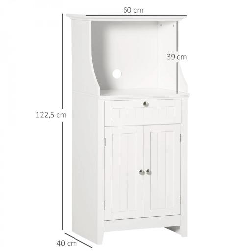Mueble para Microondas Aparador de Cocina con Cajón Estante 2 Puertas Compartimento Anti-vuelco 60x40x122,5 cm Blanco [1]