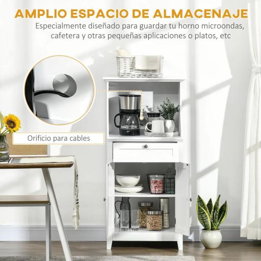 Mueble para Microondas Aparador de Cocina con Cajón Estante 2 Puertas Compartimento Anti-vuelco 60x40x122,5 cm Blanco [5]