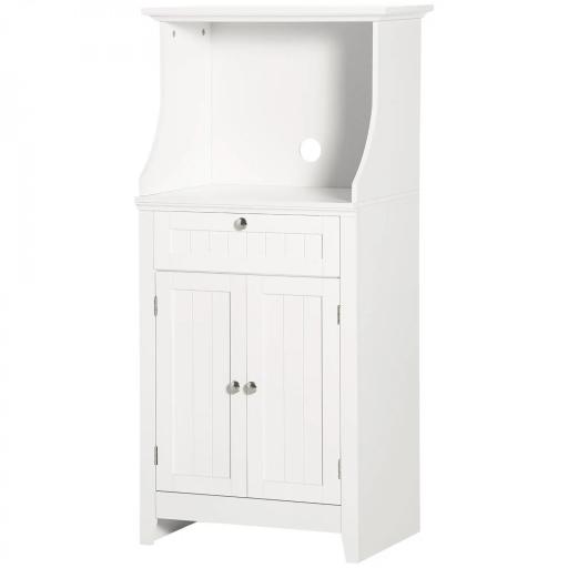 Mueble para Microondas Aparador de Cocina con Cajón Estante 2 Puertas Compartimento Anti-vuelco 60x40x122,5 cm Blanco [10]