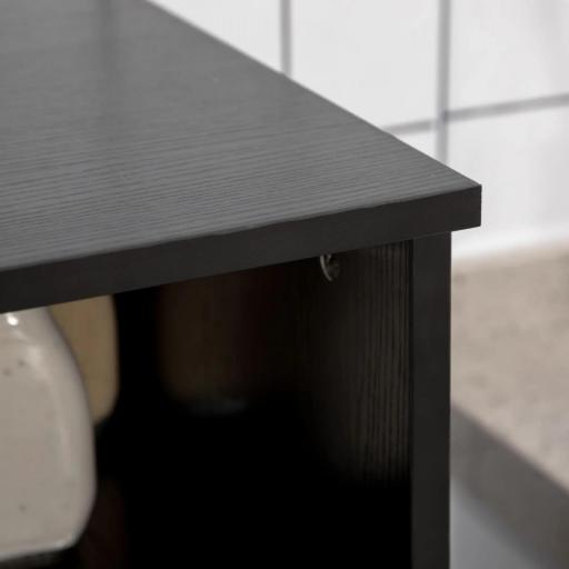 Mueble para Microondas con Cajón Estantes 3 Puertas 3 Compartimientos Diseño Anti-vuelco para Comedor 90x40x120 cm Negro [6]