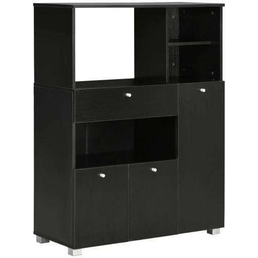 Mueble para Microondas con Cajón Estantes 3 Puertas 3 Compartimientos Diseño Anti-vuelco para Comedor 90x40x120 cm Negro [7]