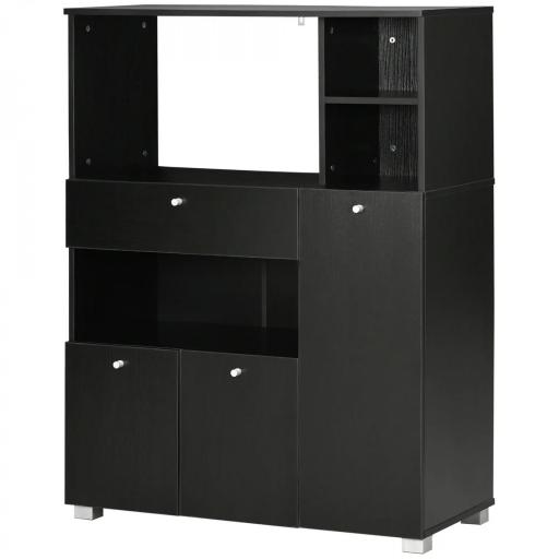 Mueble para Microondas con Cajón Estantes 3 Puertas 3 Compartimientos Diseño Anti-vuelco para Comedor 90x40x120 cm Negro [8]