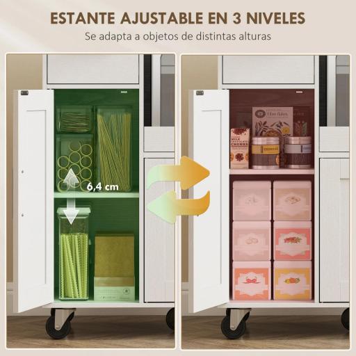 Mueble Auxiliar de Cocina con Ruedas Aparador de Cocina para Microondas con Bandeja Deslizante 80x40x88,7 cm Blanco [2]