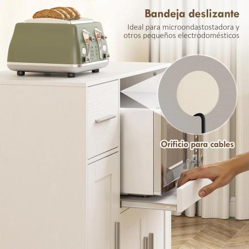 Mueble Auxiliar de Cocina con Ruedas Aparador de Cocina para Microondas con Bandeja Deslizante 80x40x88,7 cm Blanco [3]