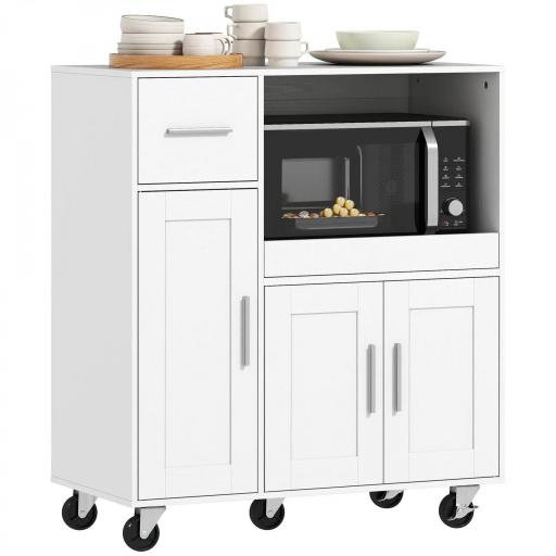 Mueble Auxiliar de Cocina con Ruedas Aparador de Cocina para Microondas con Bandeja Deslizante 80x40x88,7 cm Blanco [8]