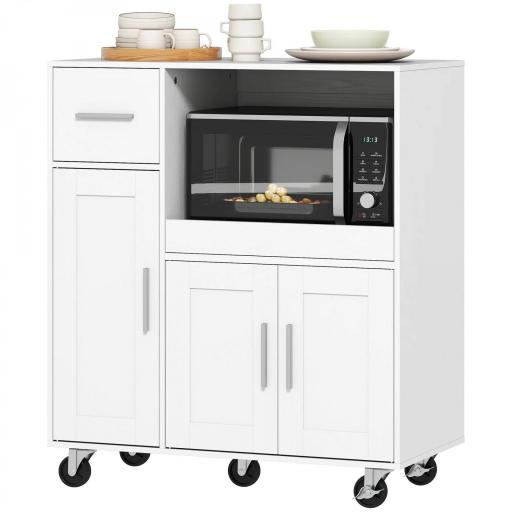 Mueble Auxiliar de Cocina con Ruedas Aparador de Cocina para Microondas con Bandeja Deslizante 80x40x88,7 cm Blanco [9]